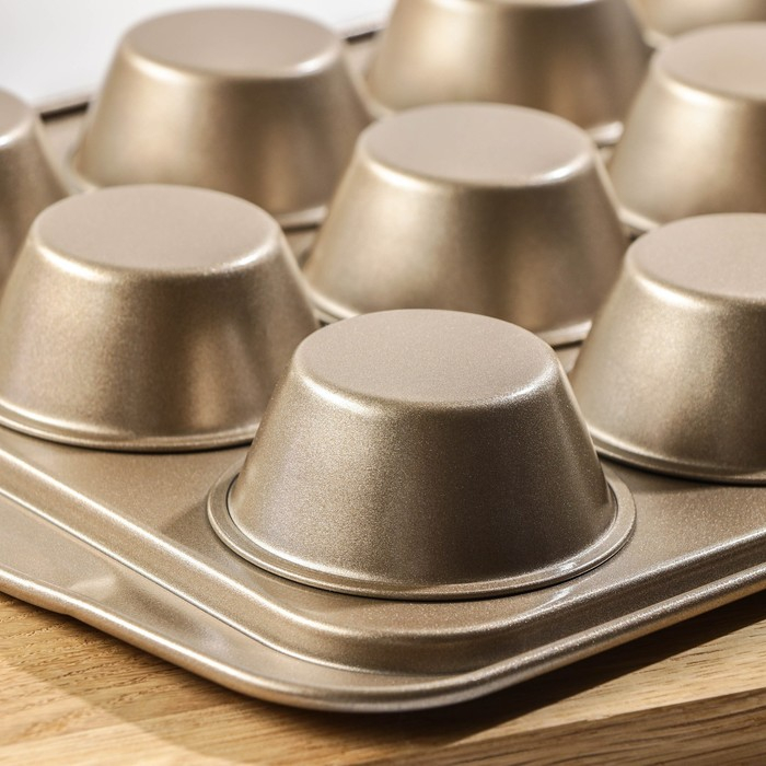 Форма для выпечки Доляна &laquo;Жаклин. Круг&raquo;, 40&times;28&times;4 см, 12 ячеек, антипригарное покрытие, цвет золотой