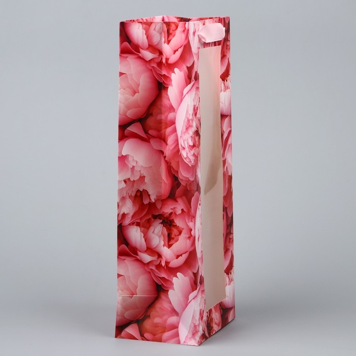 Пакет подарочный под бутылку, упаковка, &laquo;Цветы&raquo;, 36 х 13 х 10 см