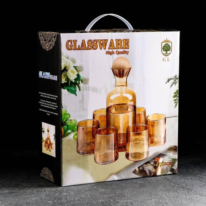 Набор для напитков из стекла &laquo;Эко&raquo;, 7 предметов: графин 1 л, 10&times;24,5, 6 стаканов 250 мл, цвет золотой