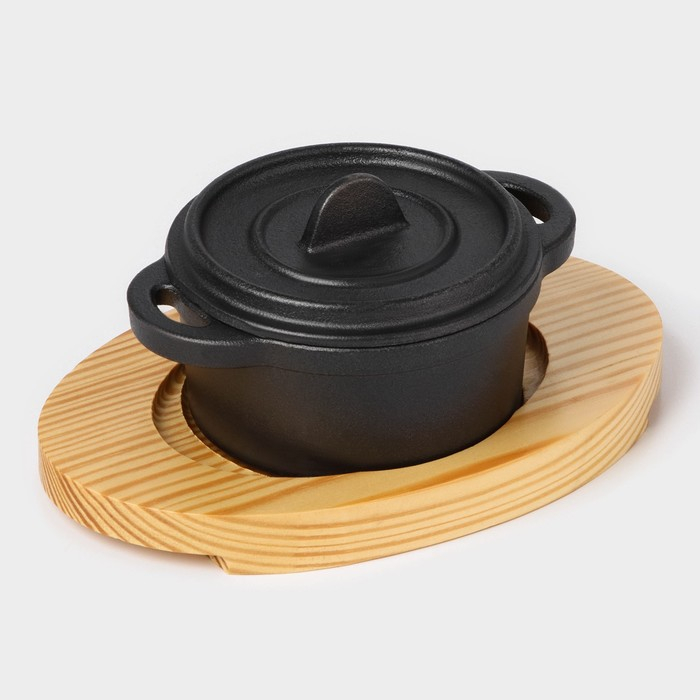 Кастрюля чугунная на подставке Volcano, 13&times;10&times;7,5 см, цвет чёрный