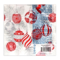 Новогодние салфетки бумажные Home Collection &laquo;Красные игрушки на серебре&raquo;, 3 слоя, 33х33 см, 20 шт