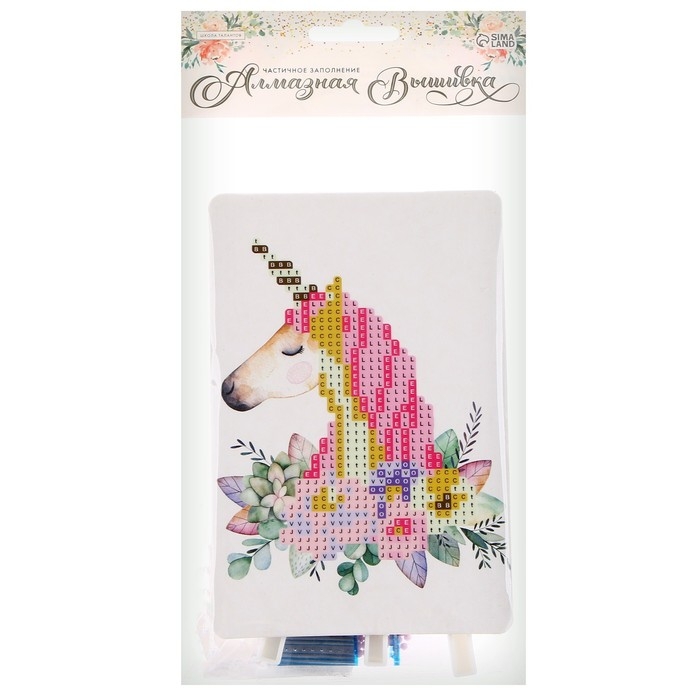 Алмазная вышивка &laquo;Единорог с цветами&raquo;, 10 &times; 15 см, с подставкой, с частичным заполнением