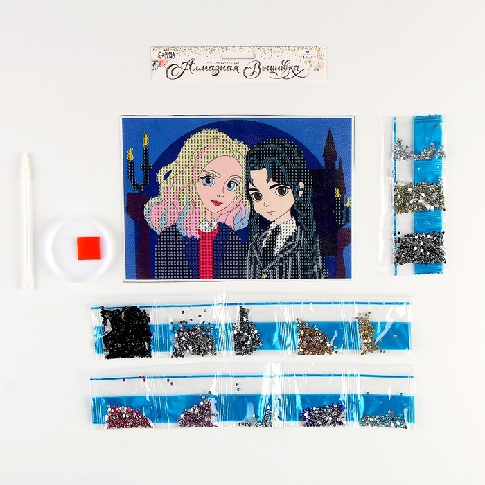 Алмазная мозаика на хеллоуин с частичным заполнением на холсте &laquo;Подружки&raquo;, 15 х 21 см