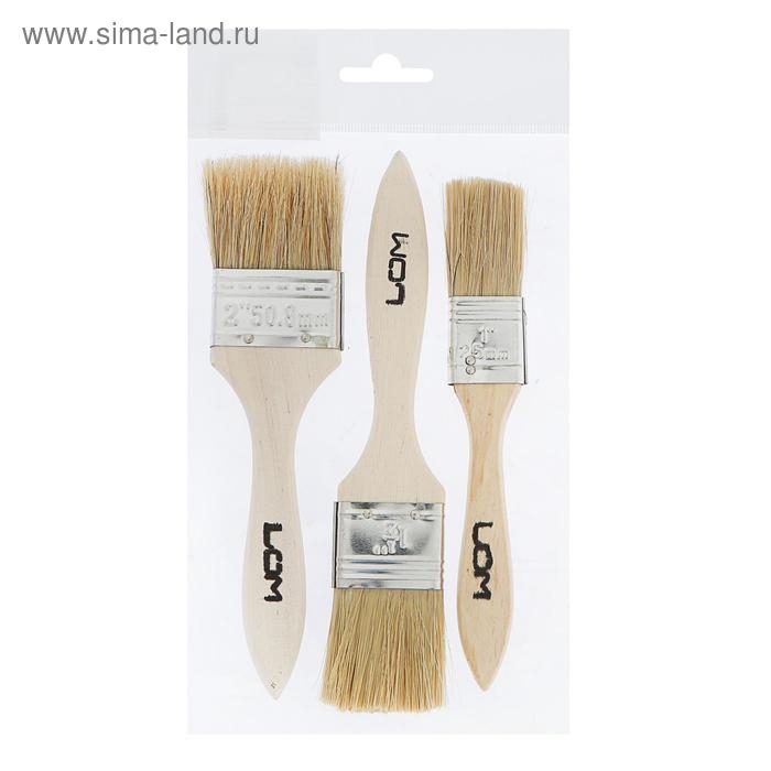 Набор кистей ЛОМ, натуральная щетина, деревянная рукоятка, 1-1.5-2", 25, 38, 50 мм