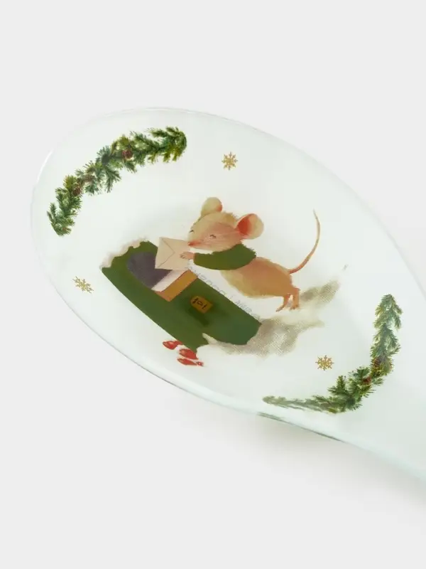 Подставка под ложку Доляна &laquo;Новогодние зверята&raquo;, 26.5&times;10&times;2 см, стекло, белая
