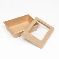 Салатник с картонной крышкой, крафт, 16&times;12&times;6.5 см, 0.5 л