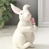 Сувенир керамика "Зайка с цветком" белый 4,5х8х11,8 см