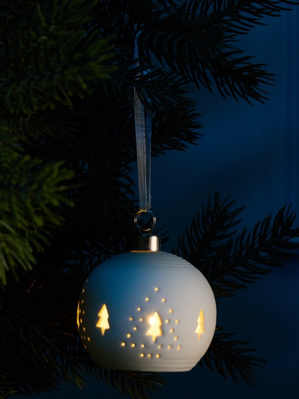 Елочный шар "Елочки" 6.9х6.9х5.9 см, 1 LED, LR44x3(в компл.), свечение тёплое белое