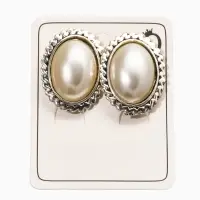 Клипсы "Винтаж" овал жемчуга, цвет белый в чернёном серебре