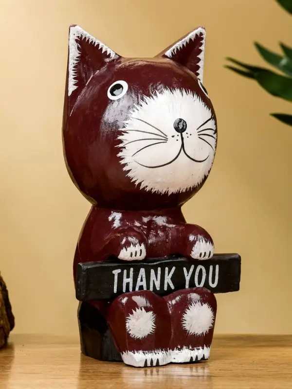 Сувенир "Кот с табличкой WELCOME" дерево 10х7х16 см, цв. бело-коричневый