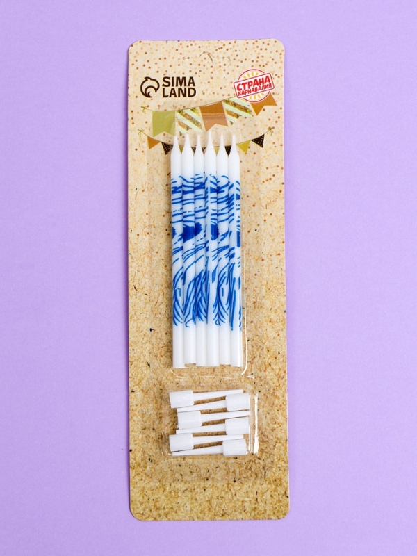 Свечи для торта "Волнистые линии", 6 шт, белый с синим