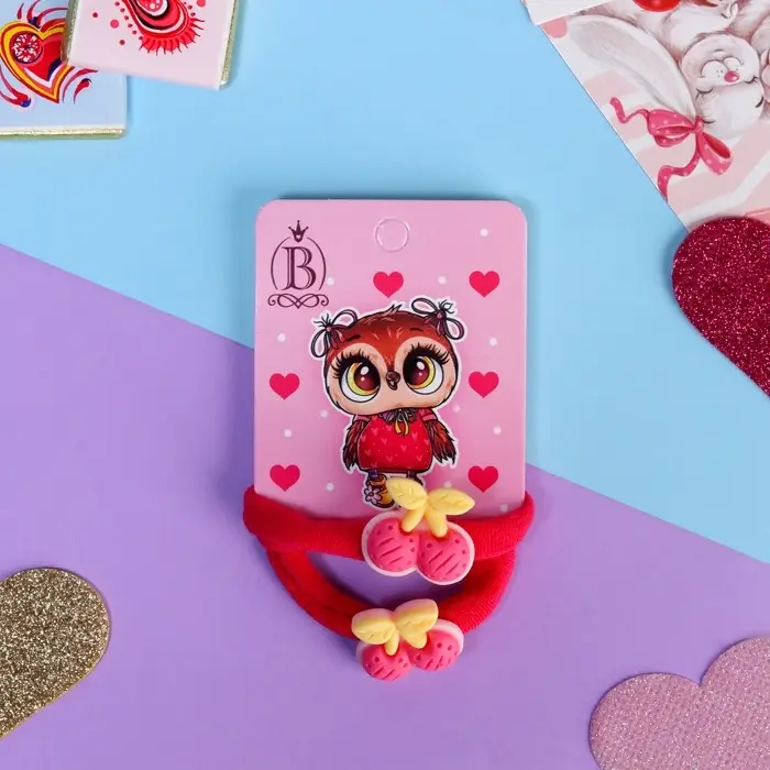 Резинки для волос &laquo;Мелодия&raquo;, набор 2 шт., вишенки, 3.5 см, розовые