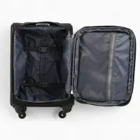 Чемодан 20", Текст, 37*23*55, отд на молнии, 2 нар/карм, увелич, код замок, 4 колеса, черный   10872