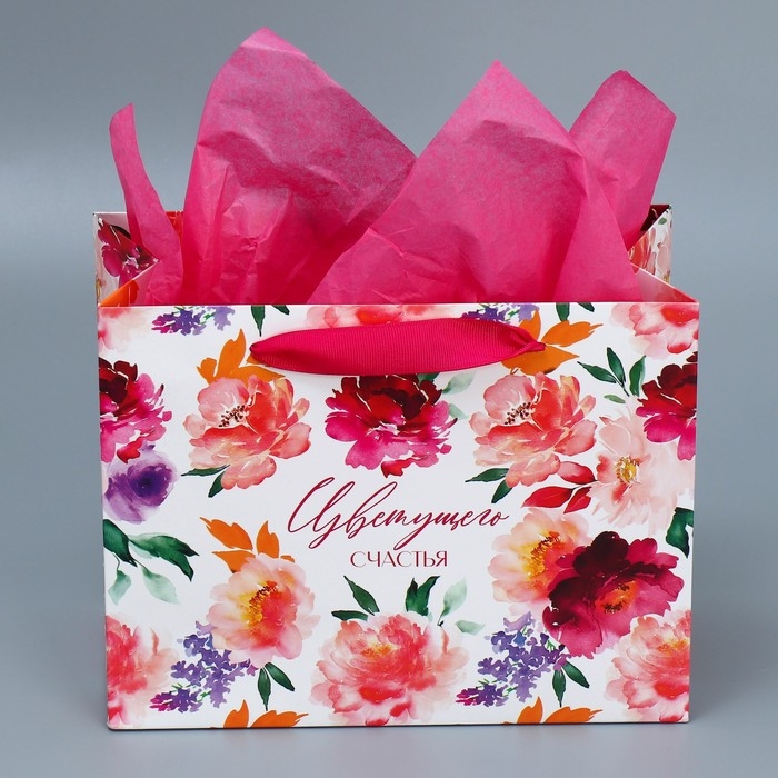 Пакет подарочный ламинированный с тишью, упаковка, &laquo;Счастье&raquo;, MS 23 х 18 х 10 см
