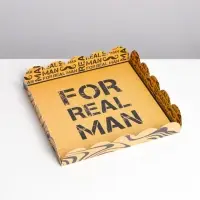 Коробка для печенья, кондитерская упаковка с пластиковой крышкой, &laquo;Для настоящего мужчины&raquo;, 18 х 18 х 3 см