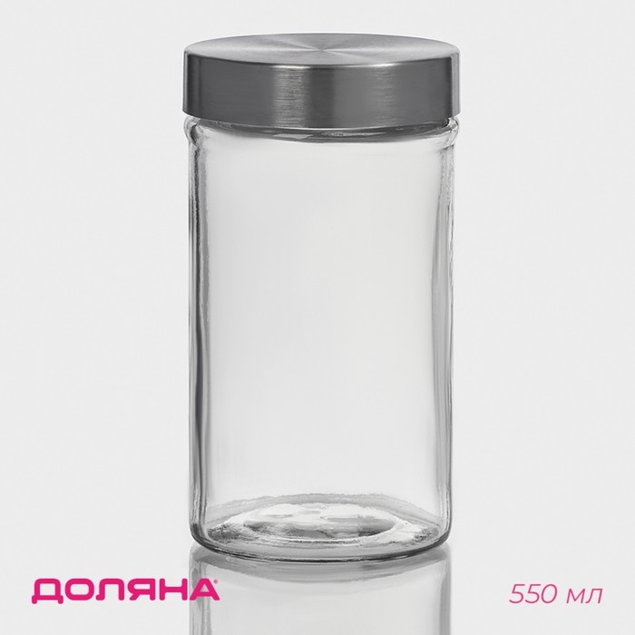 Банка для сыпучих Доляна &laquo;Премиум&raquo;, 550 мл, 15&times;8 см, с металлической крышкой, стекло, прозрачная