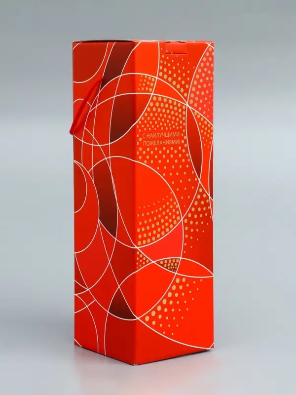 Подарочная новогодняя коробка под шампанское &laquo;Огненная&raquo; красная с веревочной ручкой 11&times;11&times;37 с