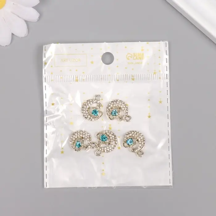 Декор для творчества металл, стразы "Космический месяц" золото 1,8х1,4х0,5 см