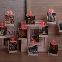 Гирлянда &laquo;Нить&raquo; 4.5 м с насадками &laquo;Прищепки-сердце&raquo;, IP20, прозрачная нить, 20 LED, свечение красное, 220 В