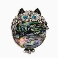 Брошь "Галлиотис" сова, цвет зелёный в чернёном серебре