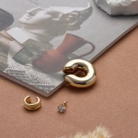 Набор серьги и каффы 3 шт., бублик и стразик, цвет золото