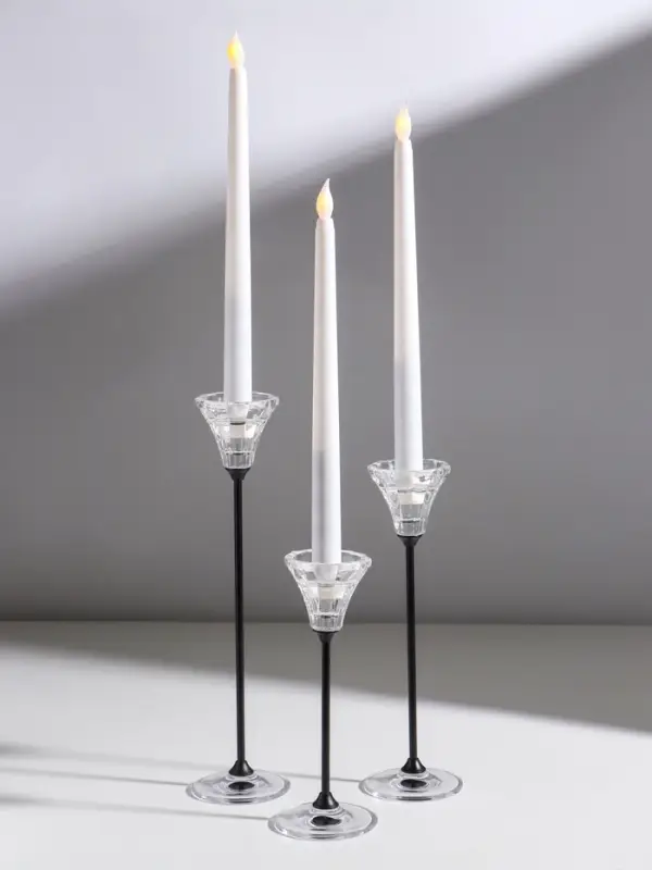 Подсвечник металл, стекло "Нил" d=2 и 4 см набор 3 шт  прозрачный 7х7х18 7х7х23 7х7х28 см