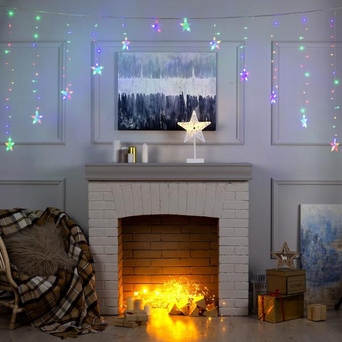 Гирлянда &laquo;Бахрома-арка&raquo; 2.5 &times; 1.2 м с насадками &laquo;Звёзды&raquo;, IP20, прозрачная нить, 136 LED, свечение мульти, 8 режимов, 220 В