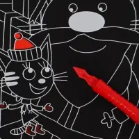 Альбом гравюр "Новый год", 8 гравюр, цветной фон, Три кота