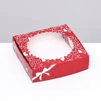 Подарочная коробка с окном, красная &laquo;с праздником&raquo; 11.5&times;11.5&times;3 см