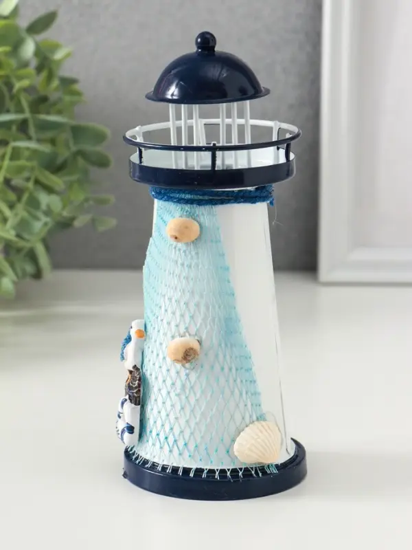 Сувенир настольный "Маяк с птицей" сетка, синий, 3хLR1130, RGB, LED 7,5х7,5х18 см