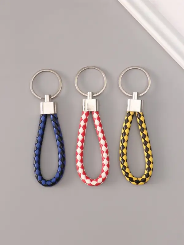 Брелок металл кожзам "Ремешок плетёнка" МИКС 8 см