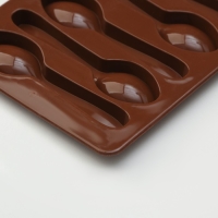 Форма для шоколада Доляна &laquo;Ложечки&raquo;, силикон, 18&times;12&times;1,2 см, 6 ячеек (9,8&times;2,3 см), цвет коричневый