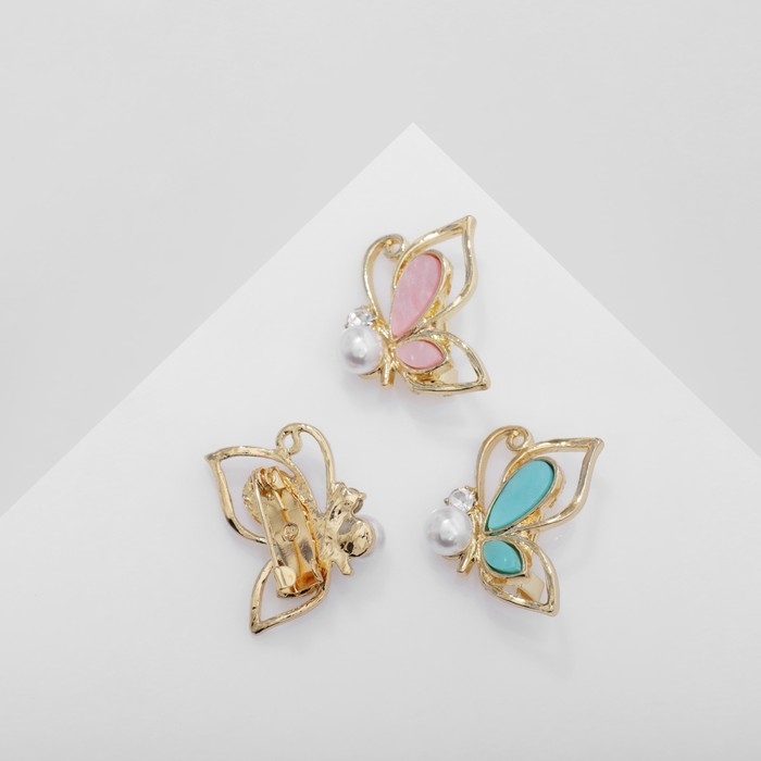 Брошь &laquo;Бабочка&raquo; с жемчужиной, цвет МИКС в золоте (неделимая фасовка 12 шт., цена за шт.)