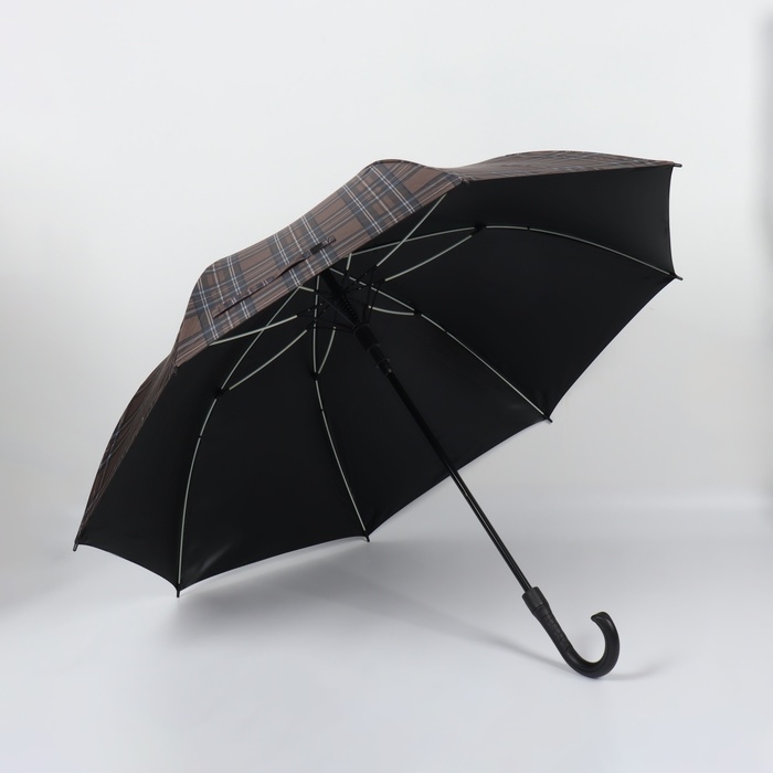Зонт - трость полуавтоматический &laquo;Клетка&raquo;, эпонж, 8 спиц, R = 58/70 см, D = 140 см, рисунок МИКС