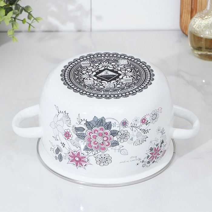 Кастрюля эмалированная &laquo;Весенний романс&raquo;, 2 л, стеклянная крышка, индукция