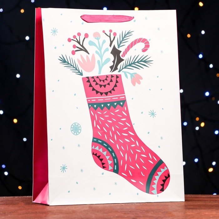 Новый год. Пакет ламинированный &laquo;Праздничный носок&raquo; 32 х 12 х 42 см