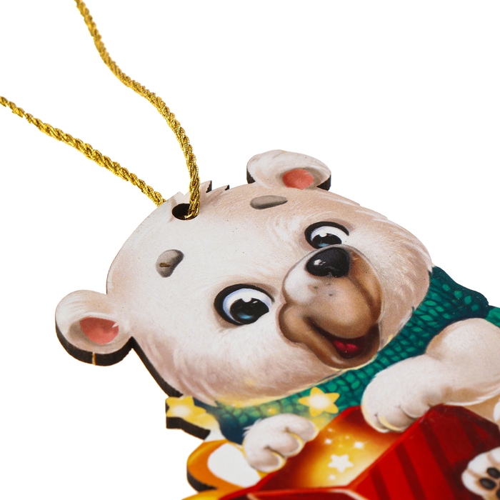 Ёлочная деревянная подвеска &laquo;Новый год! Белый мишка&raquo;