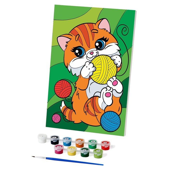 Картина по номерам для детей &laquo;Котик с клубочками&raquo;, 20 х 30 см