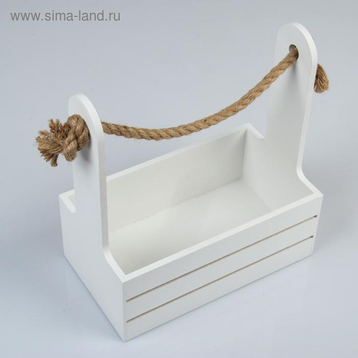 Набор кашпо деревянных 2 в 1 (25&times;15&times;30; 21&times;12&times;23 см) "Dear", ручка канат, белый