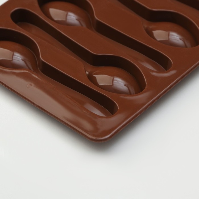 Форма для шоколада Доляна &laquo;Ложечки&raquo;, силикон, 18&times;12&times;1,2 см, 6 ячеек (9,8&times;2,3 см), цвет коричневый