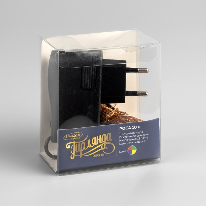 Гирлянда &laquo;Нить&raquo; 10 м роса, IP20, медная нить, 100 LED, свечение мульти, 12 В