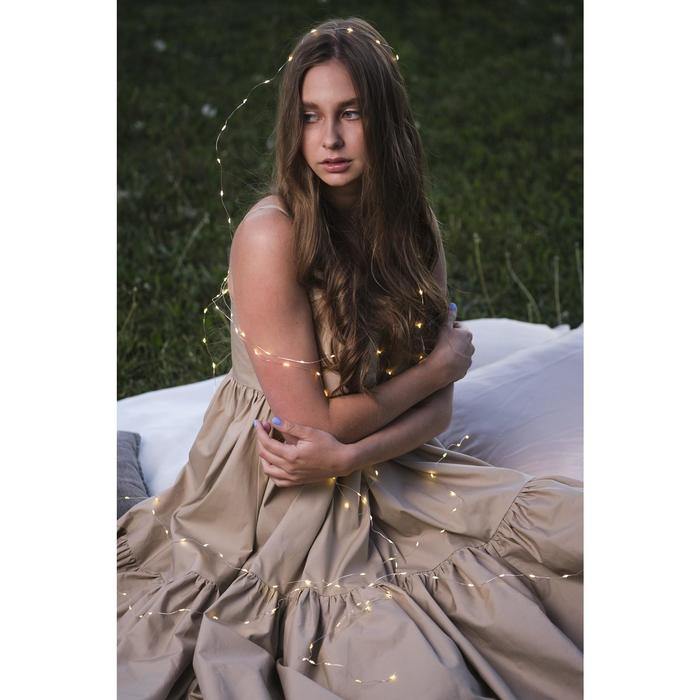 Гирлянда &laquo;Нить&raquo; 5 м роса, IP20, серебристая нить, 100 LED, 2 режима, батарейка AAх3 (не в комплекте), свечение тёплое белое