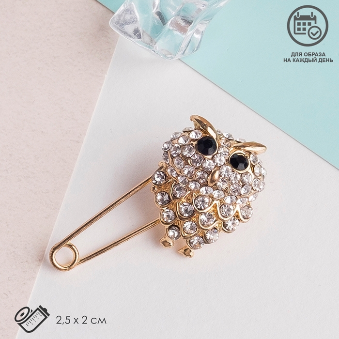 Булавка &laquo;Филин&raquo;, 2,5 см, цвет чёрно-белый в золоте