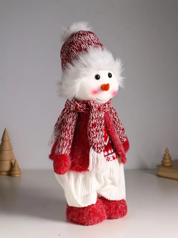 Кукла интерьерная "Снеговичок в бело-красном наряде" раздвижная 44-65 см 22х14х44 см