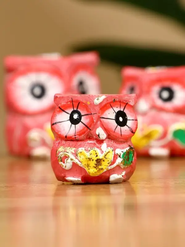 Набор сувенирный "Совята" дерево H 4, 3, 2 см, цв. розовый