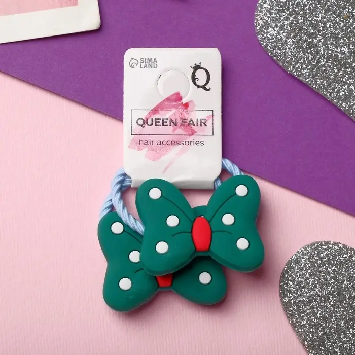 Резинка для волос "Крошка" (набор 2 шт) бантик горошек, зелёный