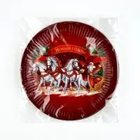 Тарелка бумажная "Три лошадки" , красная 18 см