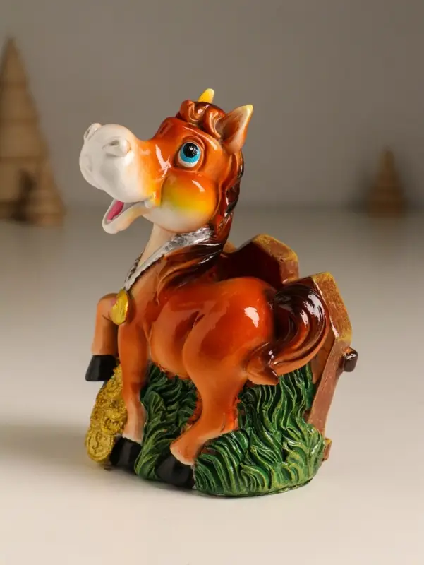 Копилка полистоун "Коняшка у забора с монетками" 9,5х5х12,8 см