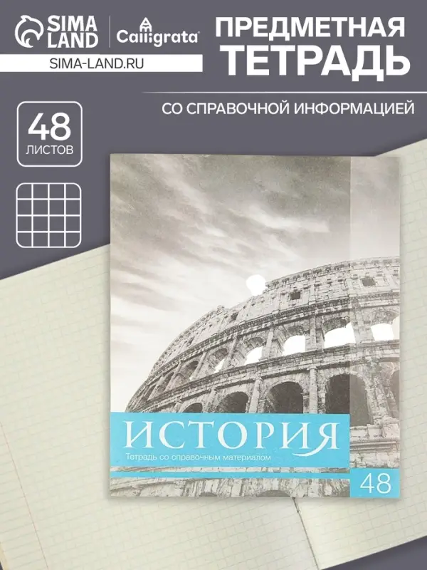 Тетрадь предметная 48 листов в клетку Calligrata, &laquo;Чёрное-белое. История&raquo;, обложка мелованная бумага, серые листы