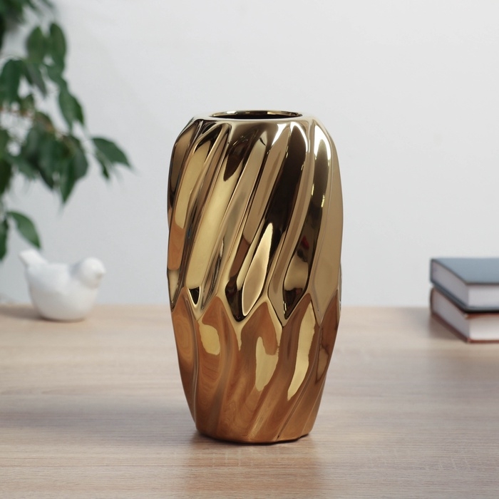Керамическая ваза декоративная настольная &laquo;Освальд&raquo;, для цветов, сухоцветов, d-6 см, 20&times;10 см, золото